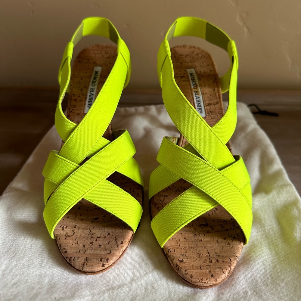 Manolo Blahnik flourescent yellow sandals